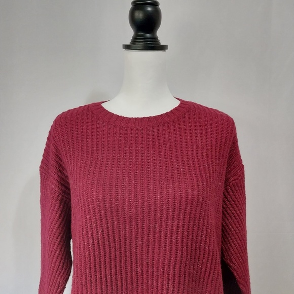 L.A Hearts Burgundy Crewneck Ribbed Knit Long Sleeve Pullover Sweater XS - Picture 3 of 10